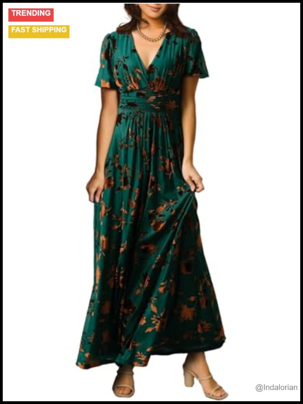 Women's V Neck Velvet Maxi Dress Short Sleeve Empire Waist Formal Wedding Guest